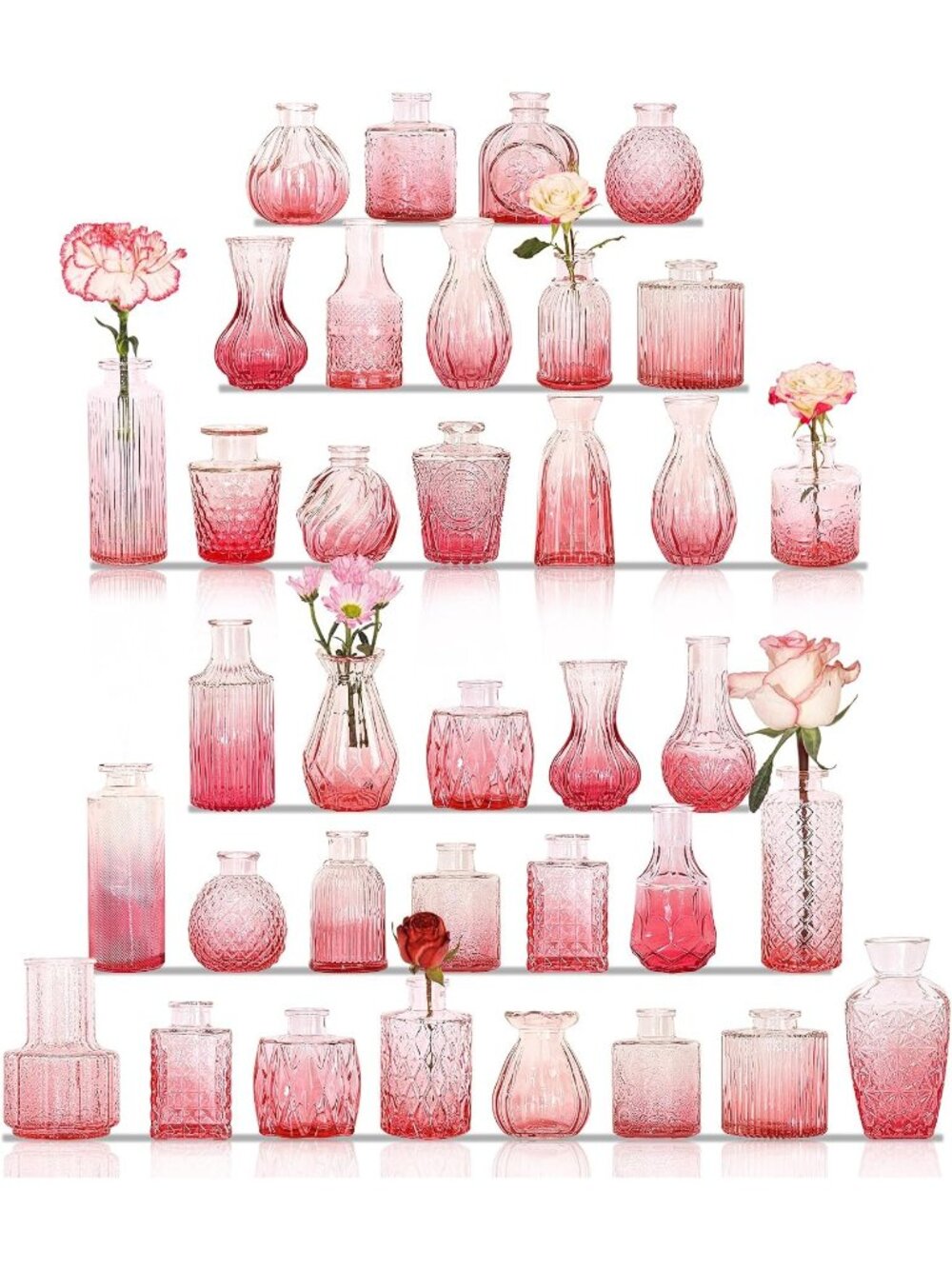 36 Set Of Vintage Glass Bottles Pink Bud Vases Small Flower Vases For Home Dec